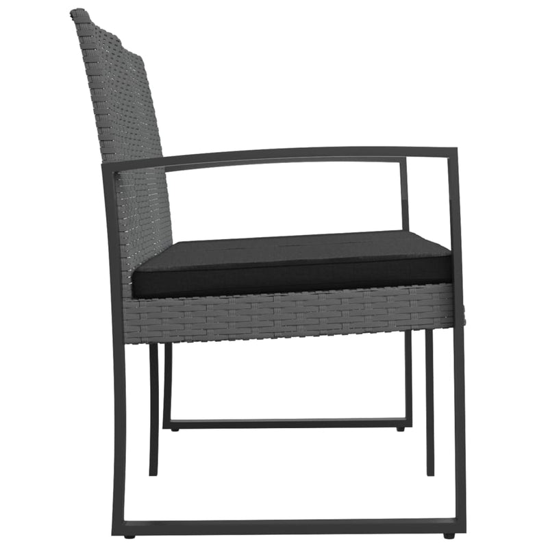 vidaXL 2-Seater Garden Bench with Cushions Black PP Rattan