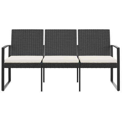 vidaXL 3-Seater Garden Bench with Cushions Black PP Rattan