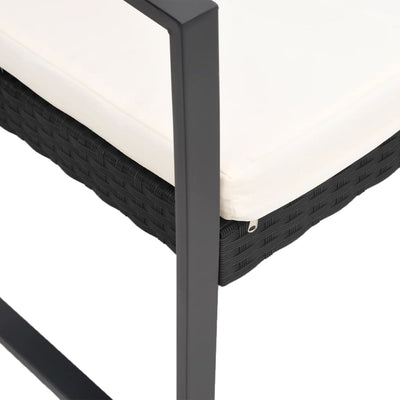 vidaXL 3-Seater Garden Bench with Cushions Black PP Rattan