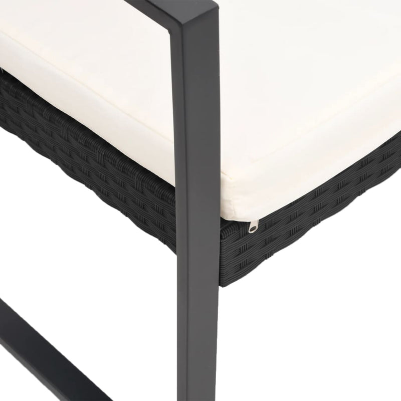 vidaXL 3-Seater Garden Bench with Cushions Black PP Rattan