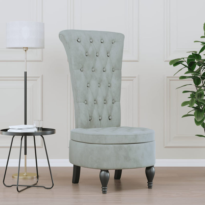 vidaXL High Back Chair Light Grey Velvet Button Design