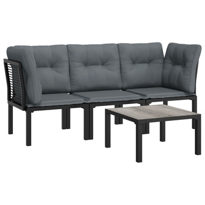 vidaXL 4 Piece Garden Lounge Set Black and Grey Poly Rattan