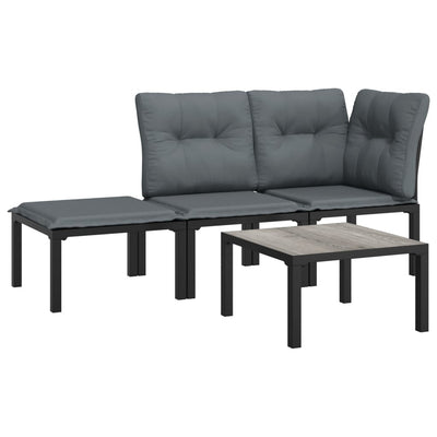 vidaXL 4 Piece Garden Lounge Set Black and Grey Poly Rattan