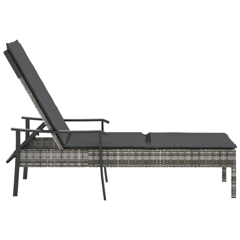 vidaXL Sun Lounger with Cushion Grey Poly Rattan