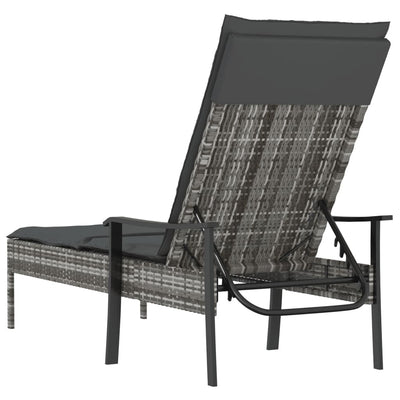 vidaXL Sun Lounger with Cushion Grey Poly Rattan