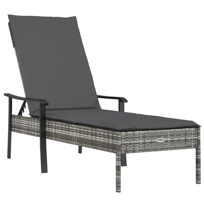 vidaXL Sun Loungers 2 pcs with Table and Cushions Grey Poly Rattan