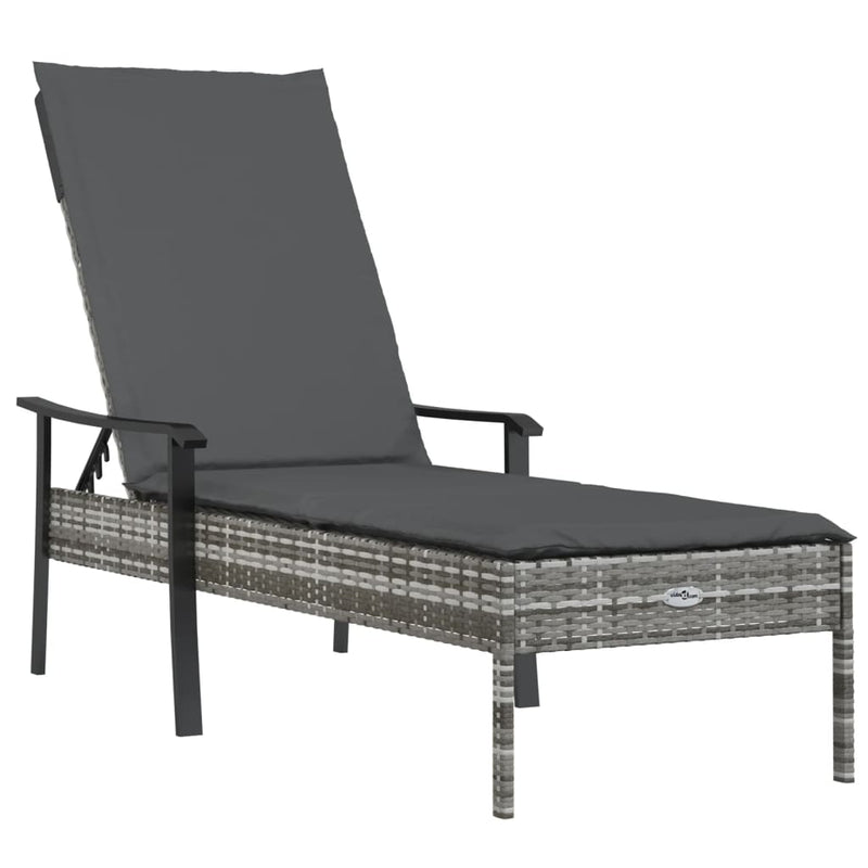 vidaXL Sun Loungers 2 pcs with Table and Cushions Grey Poly Rattan