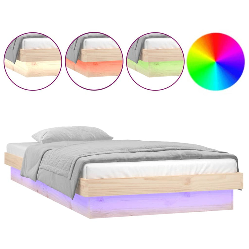 vidaXL LED Bed Frame without Mattress White 90x190 cm Solid Wood