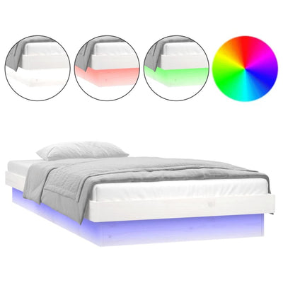 vidaXL LED Bed Frame without Mattress White 90x190 cm Solid Wood