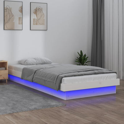 vidaXL LED Bed Frame without Mattress White 90x190 cm Solid Wood