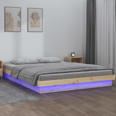 vidaXL LED Bed Frame without Mattress 135x190 cm Solid Wood