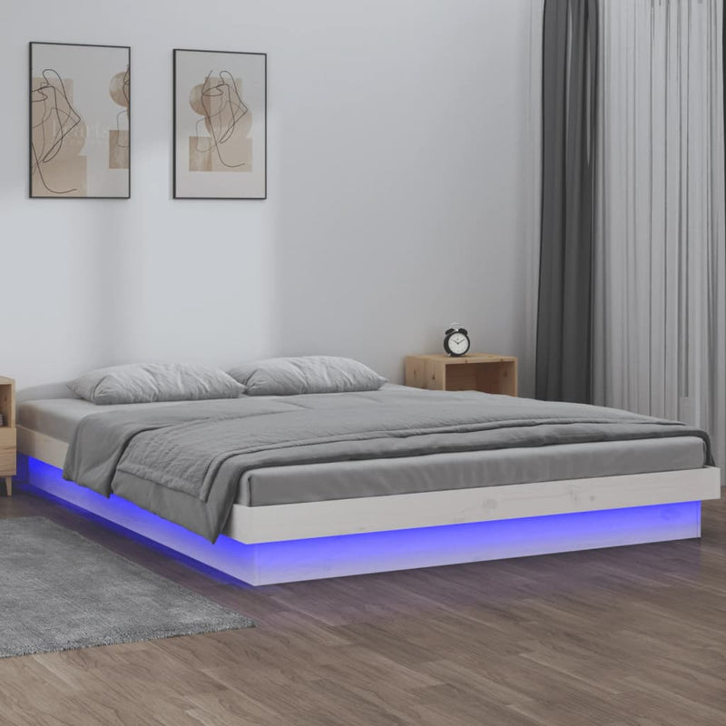 vidaXL LED Bed Frame without Mattress 135x190 cm Solid Wood