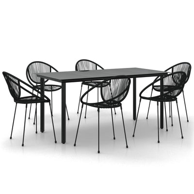 vidaXL 7 Piece Garden Dining Set Black PVC Rattan