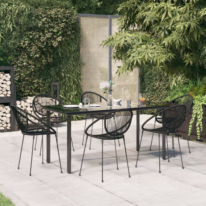 vidaXL 7 Piece Garden Dining Set Black PVC Rattan