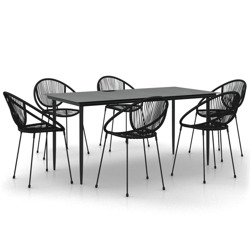 vidaXL 7 Piece Garden Dining Set Black PVC Rattan
