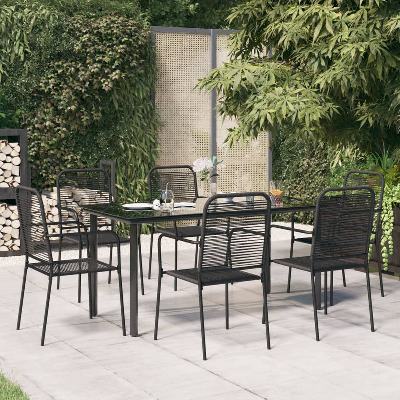 vidaXL 5 Piece Garden Dining Set Black Cotton Rope and Steel