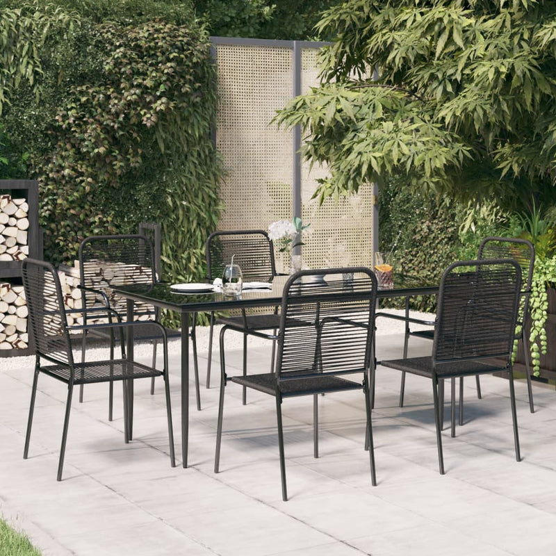 vidaXL 5 Piece Garden Dining Set Black Cotton Rope and Steel