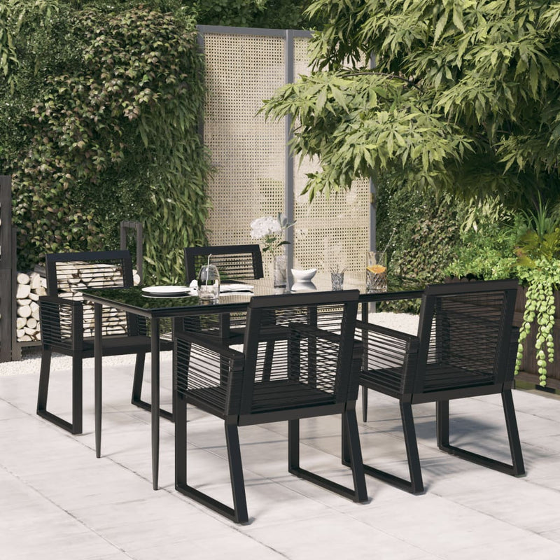 vidaXL 7 Piece Garden Dining Set Black PVC Rattan