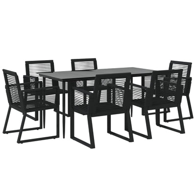 vidaXL 7 Piece Garden Dining Set Black PVC Rattan