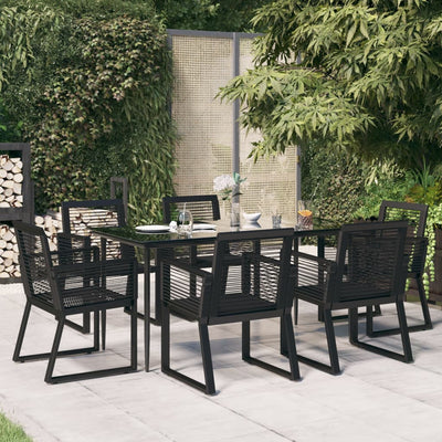vidaXL 7 Piece Garden Dining Set Black PVC Rattan