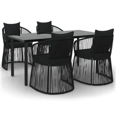 vidaXL 7 Piece Garden Dining Set with Cushions Black PVC Rattan