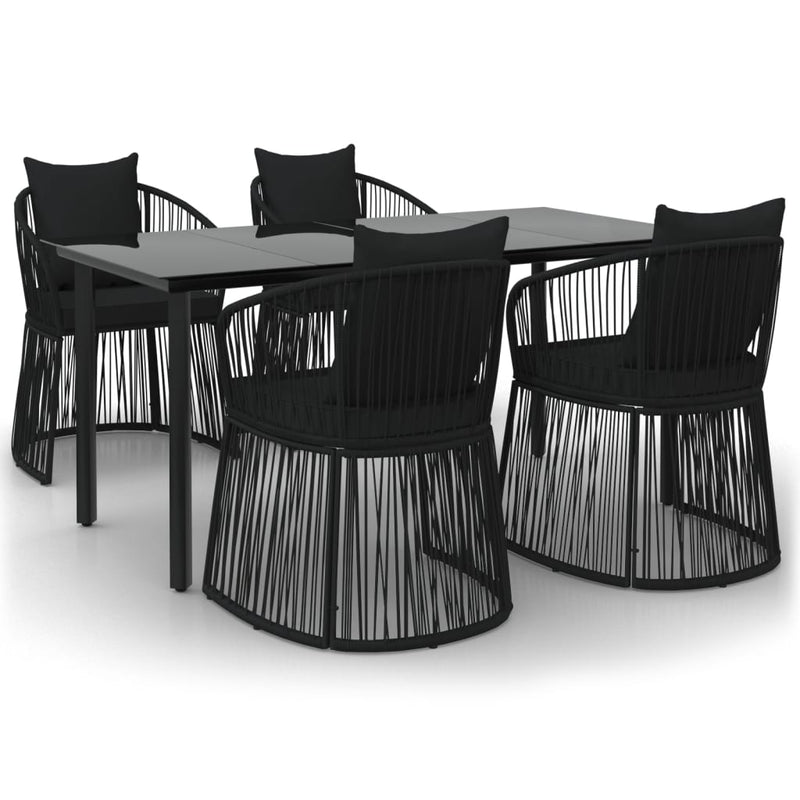 vidaXL 7 Piece Garden Dining Set with Cushions Black PVC Rattan