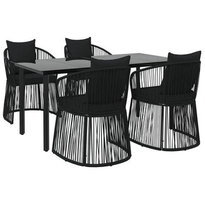 vidaXL 7 Piece Garden Dining Set with Cushions Black PVC Rattan
