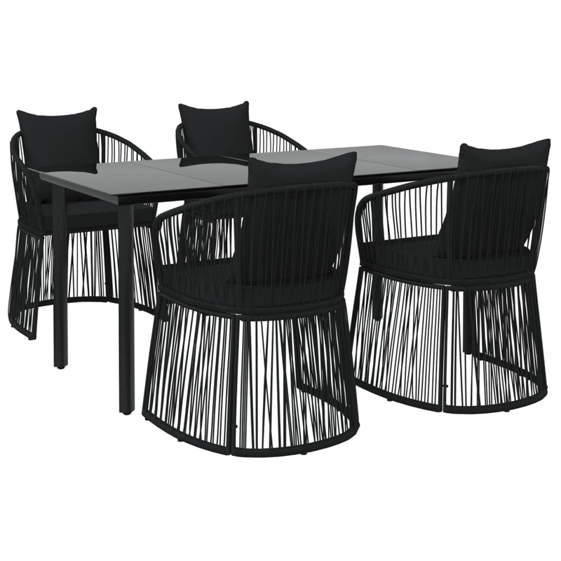 vidaXL 7 Piece Garden Dining Set with Cushions Black PVC Rattan