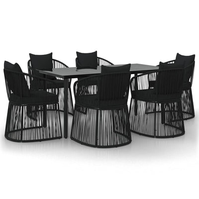 vidaXL 7 Piece Garden Dining Set with Cushions Black PVC Rattan
