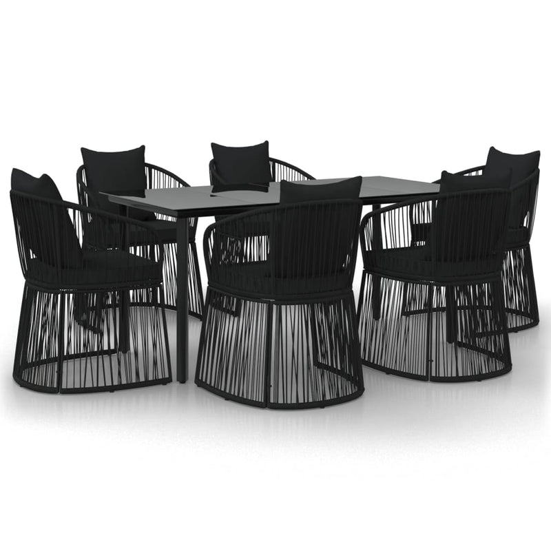 vidaXL 7 Piece Garden Dining Set with Cushions Black PVC Rattan