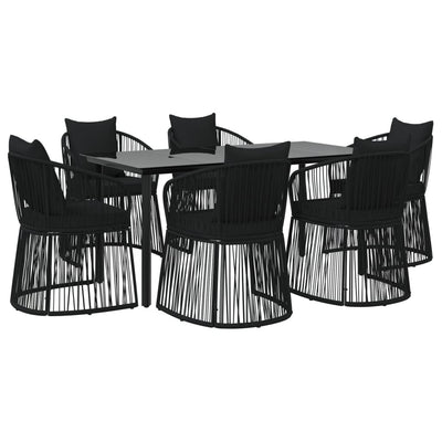 vidaXL 7 Piece Garden Dining Set with Cushions Black PVC Rattan