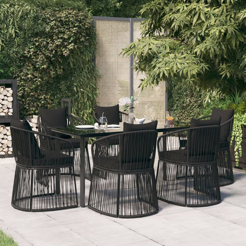 vidaXL 7 Piece Garden Dining Set with Cushions Black PVC Rattan