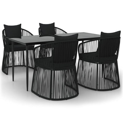 vidaXL 7 Piece Garden Dining Set with Cushions Black PVC Rattan