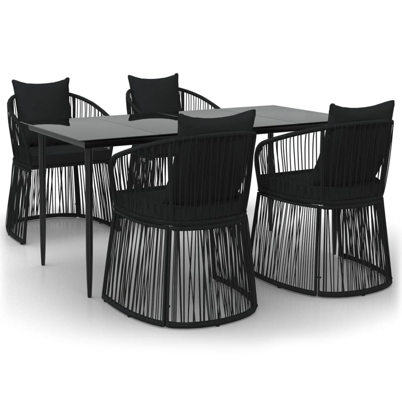 vidaXL 7 Piece Garden Dining Set with Cushions Black PVC Rattan