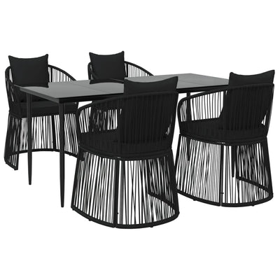 vidaXL 7 Piece Garden Dining Set with Cushions Black PVC Rattan
