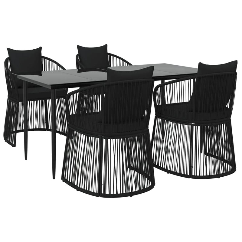 vidaXL 7 Piece Garden Dining Set with Cushions Black PVC Rattan