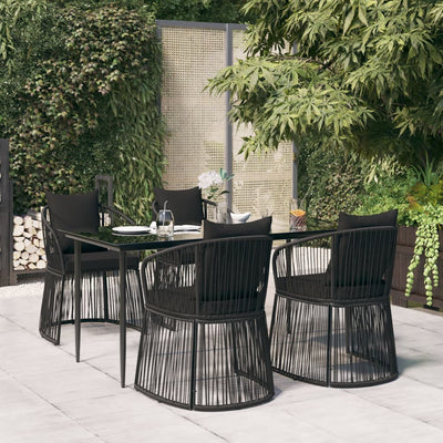 vidaXL 7 Piece Garden Dining Set with Cushions Black PVC Rattan