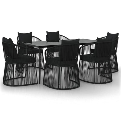 vidaXL 7 Piece Garden Dining Set with Cushions Black PVC Rattan