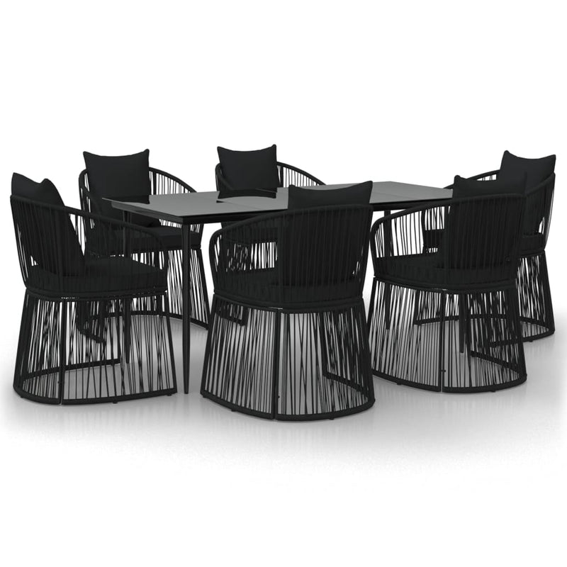 vidaXL 7 Piece Garden Dining Set with Cushions Black PVC Rattan