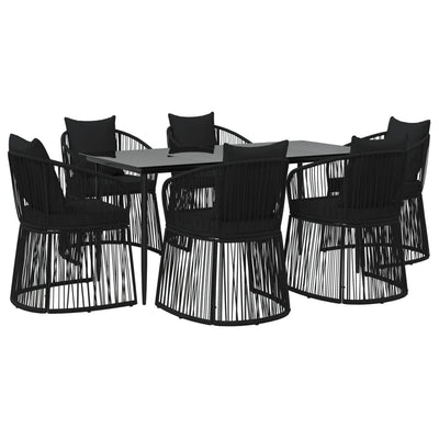 vidaXL 7 Piece Garden Dining Set with Cushions Black PVC Rattan