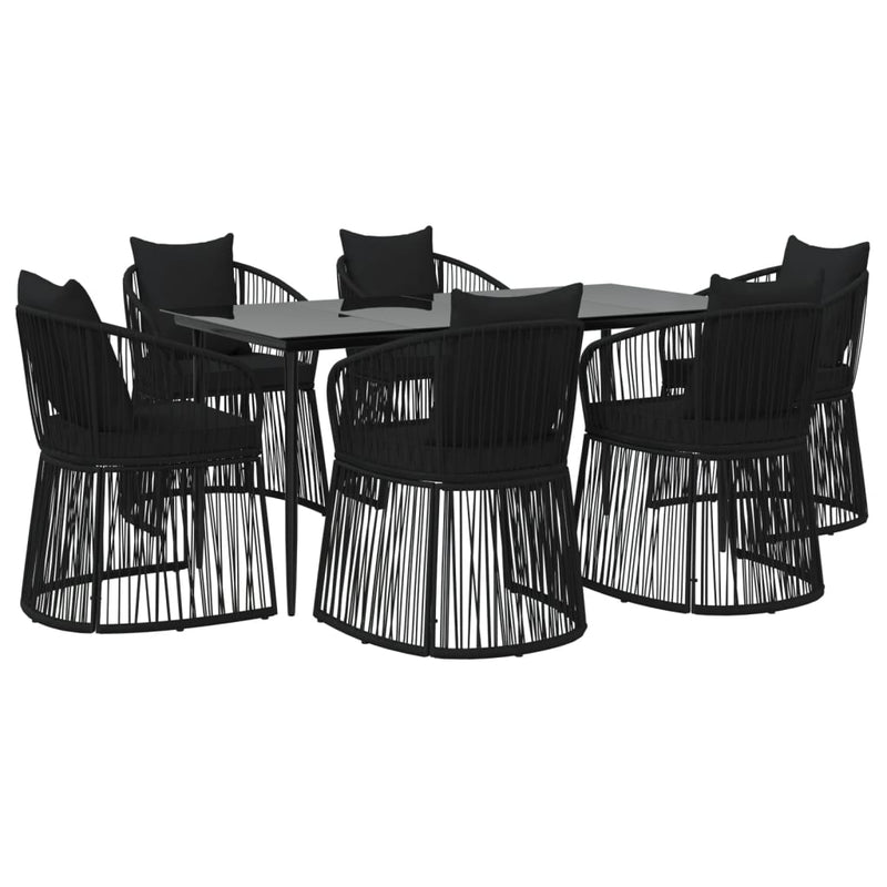 vidaXL 7 Piece Garden Dining Set with Cushions Black PVC Rattan