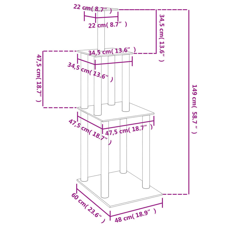 vidaXL Cat Tree with Sisal Scratching Posts Cream 85.5 cm