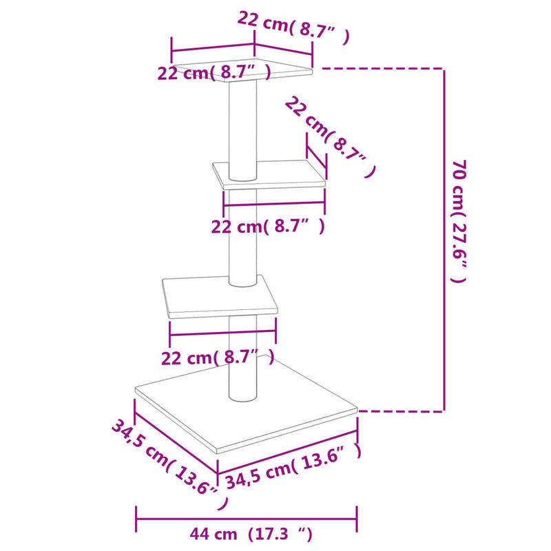 vidaXL Cat Tree with Sisal Scratching Posts Cream 85.5 cm