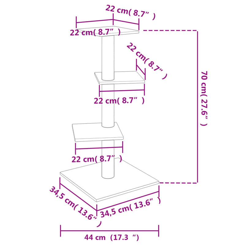 vidaXL Cat Tree with Sisal Scratching Posts Cream 85.5 cm