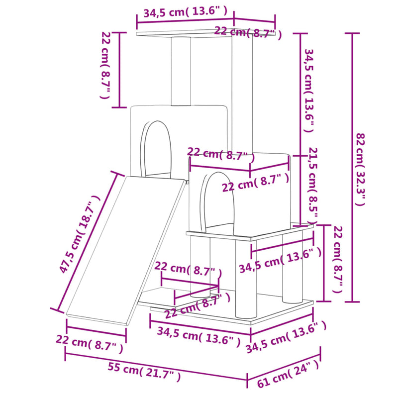 vidaXL Cat Tree with Sisal Scratching Posts Cream 82 cm