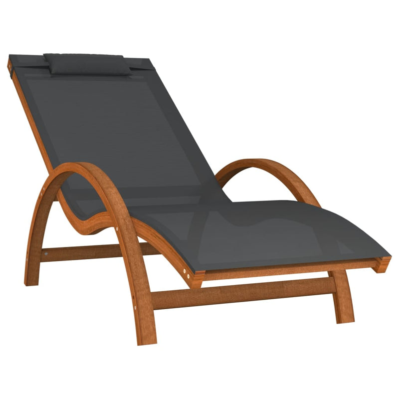 vidaXL Sun Lounger with Pillow Grey Textilene and Solid Wood Poplar