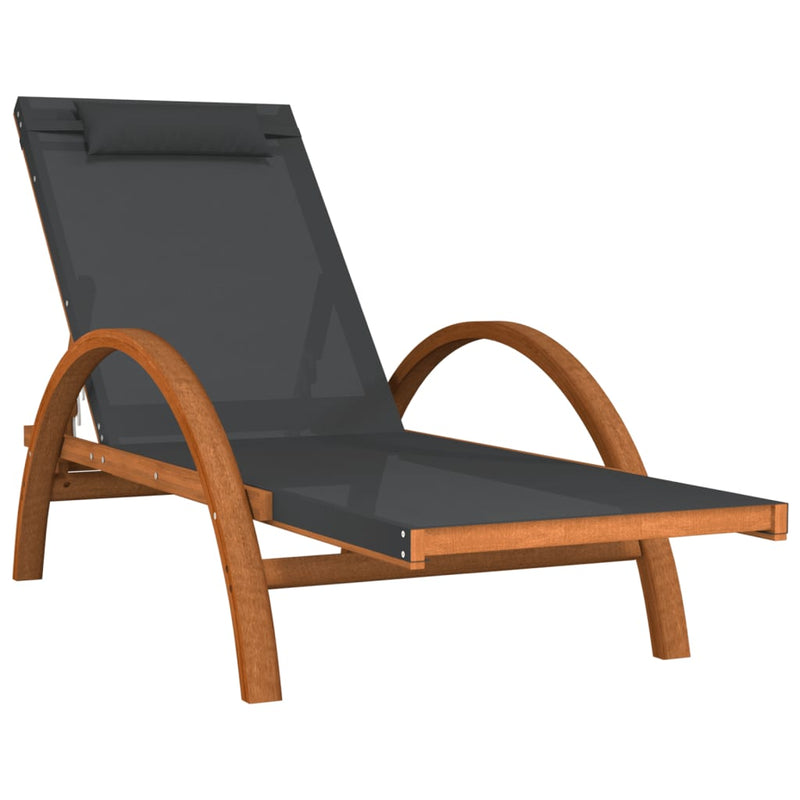 vidaXL Sun Lounger with Pillow Grey Textilene and Solid Wood Poplar