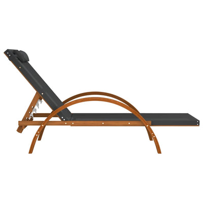 vidaXL Sun Lounger with Pillow Grey Textilene and Solid Wood Poplar