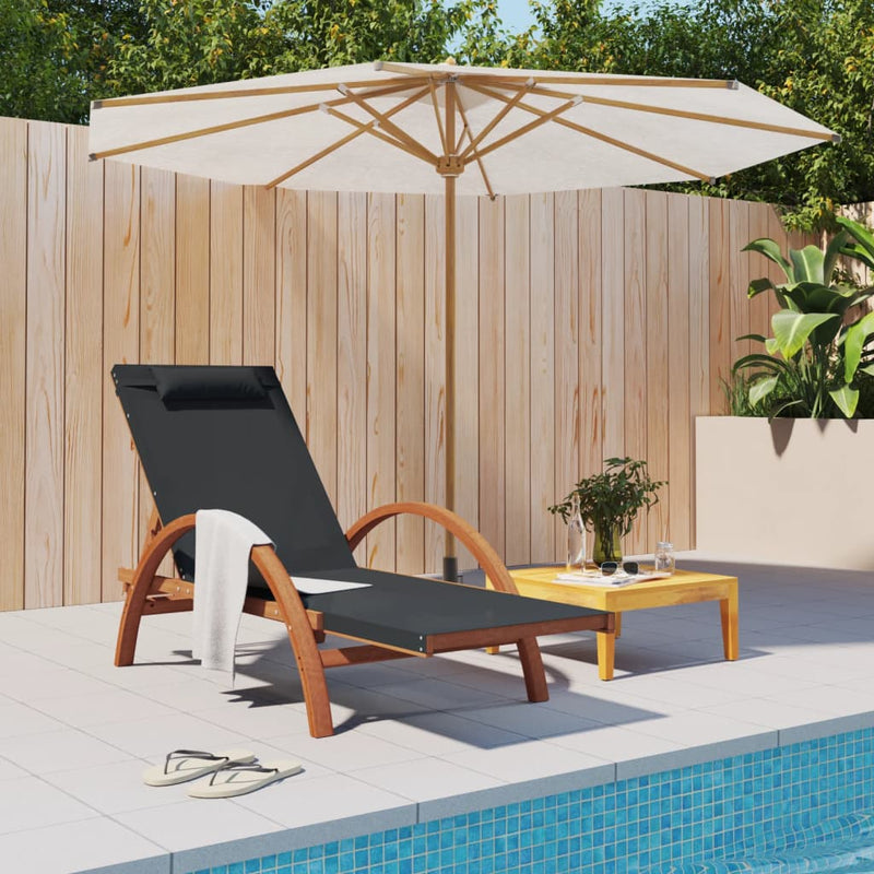 vidaXL Sun Lounger with Pillow Grey Textilene and Solid Wood Poplar
