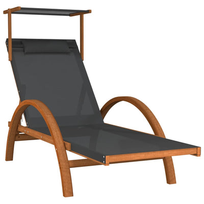 vidaXL Sun Lounger with Canopy Grey Textilene and Solid Wood Poplar